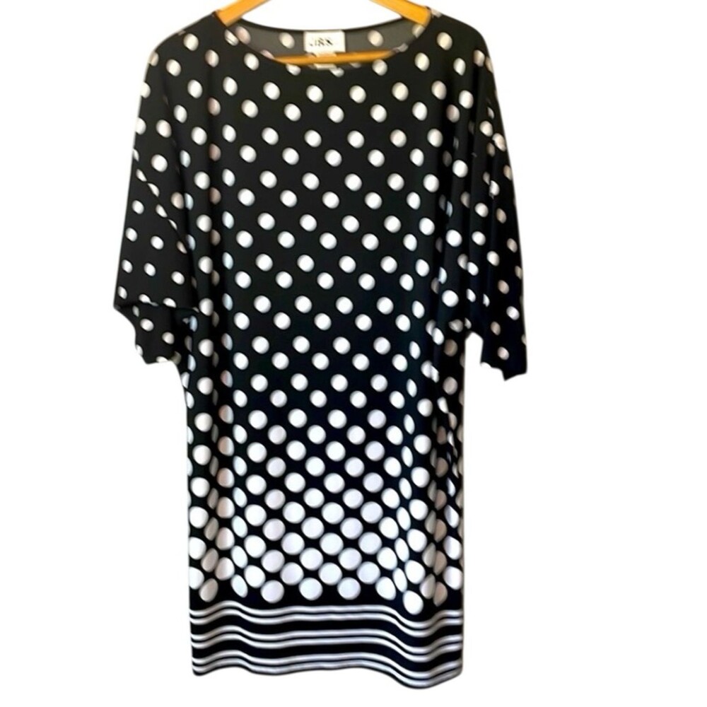 JBS polka dot oversized Sheath dress size medium Black White Career